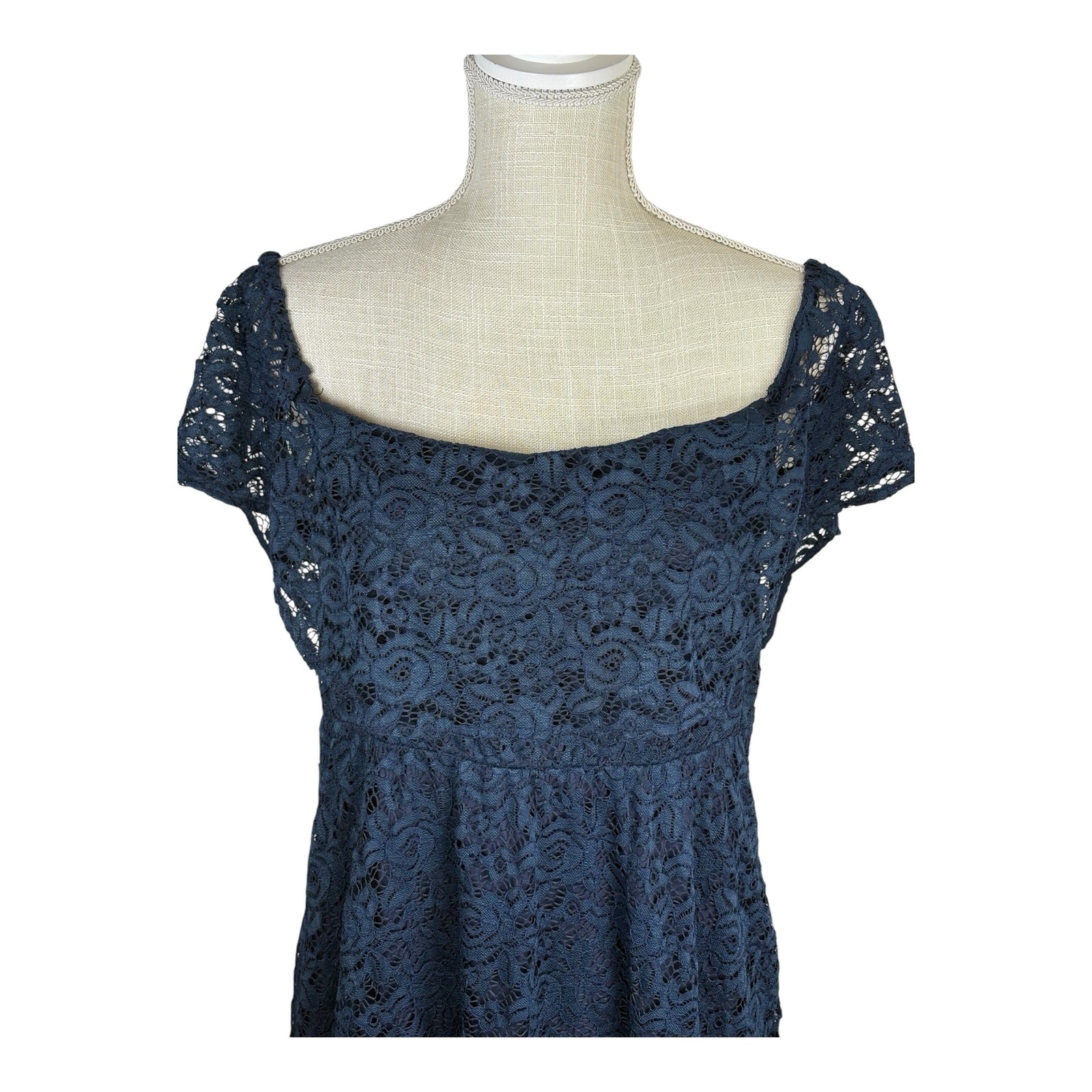 Nwt Nom Maternity Lucia Off-The-Shoulder Lace Midi Dress Women’s Large Navy Blue — image 3 of 8